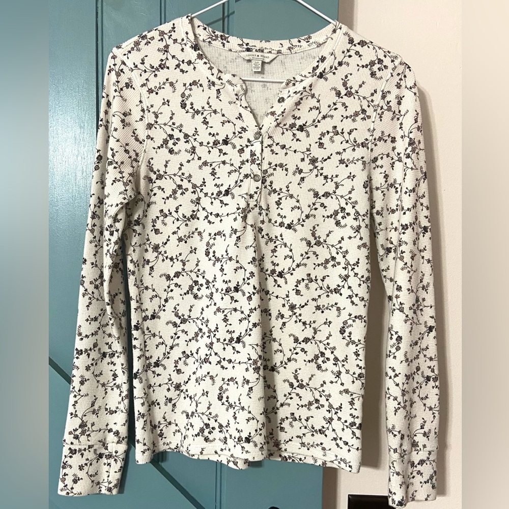 Lucky Brand Womens Floral Thermal Henley Size Small